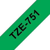 Brother TZE-751 Laminated Tape Black on Green 24mm W 8m L image