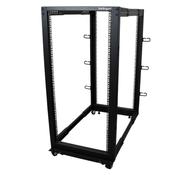 StarTech.com 4-Post 25U Mobile Open Frame Server Rack Four Post 19in Network Rack with Wheels Rolling Rack with Adjustable Depth for ComputerAVDataIT Equipment - Casters Leveling Feet or Floor Mounting