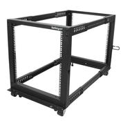 StarTech.com 4-Post 12U Mobile Open Frame Server Rack Four Post 19 Network Rack with Wheels Rolling Rack with Adjustable Depth for ComputerAVDataIT Equipment - Casters Leveling Feet or Floor Mounting