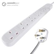 connektgear 3m 6 Way Power Extension Block - UK Plug to 6 x UK Sockets - White image
