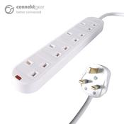 connektgear 2m 4 Way Surge Protected Power Extension Block - UK Plug to 4 x UK Sockets - White image
