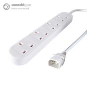 connektgear 2m 4 Way Power Extension Block C14 Plug to 4 x UK Sockets - White image