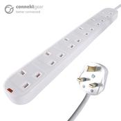 connektgear 5m 6 Way Surge Protected Power Extension Block - UK Plug to 6 x UK Sockets - White image
