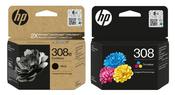HP 308e &amp; 308 1 x High Capacity Black &amp; 1 x Standard Colour Ink Cartridge Multipack  320 pages &amp; 120 pages image
