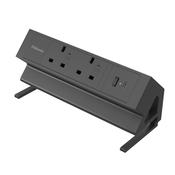 Fellowes Power Desk 2 Socket with 2 Power Sockets 1 USB-A &amp; USB-C Ports Black