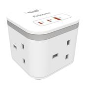Fellowes Power Cube with 3 Power Socket Extension USB-A &amp; USB-C Ports White image