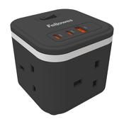 Fellowes Power Cube with 3 Power Socket Extension USB-A &amp; USB-C Ports Black image