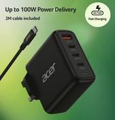 Acer 100W PD Charger USB Port 3C1A UK Plug 100W USB-C Cable Black image