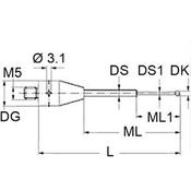 M5 Ø1.5 mm ruby ball, tungsten carbide stem, L 30 mm, ML 20.0/8.0 mm, for ZEISS applications Product code: A-5003-0145