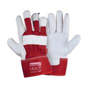 Light Yellow Pig Grain Leather Gloves, Index Finger, Fresh Red Canvas Fabric Back, Rubberized Cuff, 10.5''