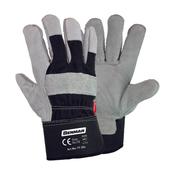 Grey Cow Split Leather Gloves, Index Finger, Dark Grey Cotton Canvas Fabric, Rubberized Cuff, 10.5'' image
