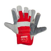 Gloves, Cow Leather, Reinforced Palm, Red Fabric Back, Rubberized Cuff, 10,5'' image