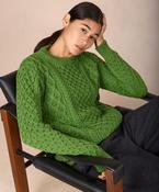 Blasket Honeycomb Stitch Womens Aran Sweater Moss