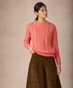 Blasket Honeycomb Stitch Womens Aran Sweater Salmon