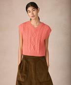 The Sweetpea Merino V-Neck Diamond Vest Salmon