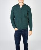 Aran Textured Zipped Cardigan Evergreen