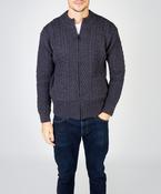 Aran Textured Zipped Cardigan Navy Marl image