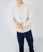 Aran Textured Zipped Cardigan Silver Marl