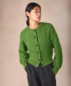The Clover Merino Cropped Aran Cardigan Moss