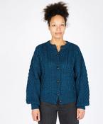 Clover Cropped Aran Cardigan Petrol Marl