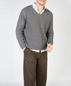 Moss Stripe V-Neck Sweater Grey Frost