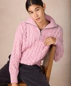 The Jessica Merino Cropped Aran Half Zip Pale Pink