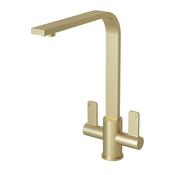 Stroud Brushed Brass Kitchen Tap | Twin Lever Mixer