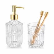 Glass Bathroom Accessories Set | Soap Dispenser &amp; Toothbrush Holder, Gold image