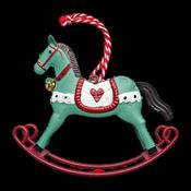 Vintage style tin rocking horse hanging ornament green