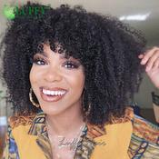 Kinky curly human hotsell hair wig with bangs image