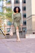 Olive thigh high hotsell boots outfit image