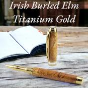 Woodland - Rollerball - in Irish Elm (Titanium Gold)