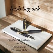 Woodland Fountain &amp; Ballpoint Pen Set - in Bog Oak (Rhodium &amp; Gold)
