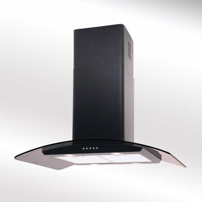 Luxair 70cm Curved Glass Island Cooker Hood Black with Smoked Black