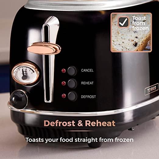 Tower Bottega 2 Slice SS Toaster Black with Rose Gold Accents EDL T20016 in Waterford