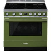 Smeg 90x60 cm Portofino Full Electric Cooker with Induction Hob - Olive Green | SMG CPF9IPOG