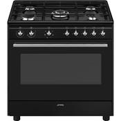 Smeg 90x60 cm Concert Classic Dual fuel Cooker with Gas Hob - Black | SMG CX91GMBL