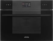 Smeg Linea 45cm Compact Built-In Oven &amp; Combi Microwave, Vapor Clean - Black | SMG SO4102M1B3