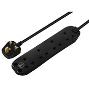 MASTERPLUG Pro Surge Extension Lead 4 Way 2M - Black | SRG4210NB-MP