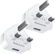 USB Plug 5v - UK 3 Pin White - Twin Pack image