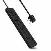 UK Power Extension, 3m, 8 UK Ports - Surge Protection Black image