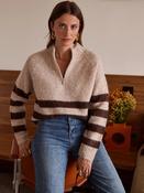 Una Striped Zip Sweater - Taupe - ONESIZE (8-14)