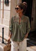 Serena Embroidery Blouse Khaki - M/L-14-16