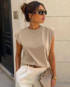 Ebony Sleeveless T-Shirt with Structured Shoulders - Taupe - S/M - 8-10