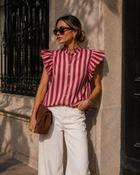 Ella Sleeveless Ruffled Striped Shirt Burgundy - M/L-10-12 image