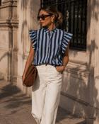 Ella Sleeveless Ruffled Striped Shirt Navy - S/M - 8-10 image