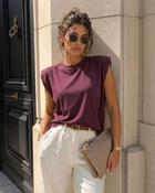Ebony Sleeveless T-Shirt with Structured Shoulders - Plum - M/L - 12-14 image