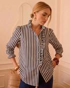 Jessica Ruffle Front Navy Stripe Blouse - S/10 image