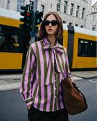 Aliyah Striped Tie-Neck Shirt - Olive and Lilac - S/10-12 image