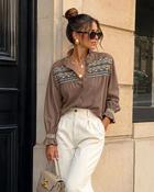 Ellie Embroidered Blouse with Ruffled Collar Brown - L/14 image